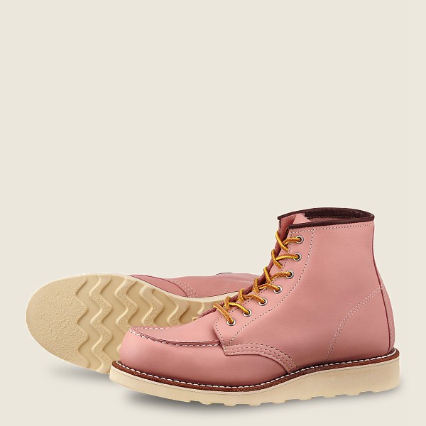 Red Wing Womens Heritage Boots - 6-inch Classic Moc - Short Boundary Leather - Pink - RFS197028